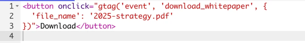 Screenshot of HTML code snippet for implementing custom Gtag events.