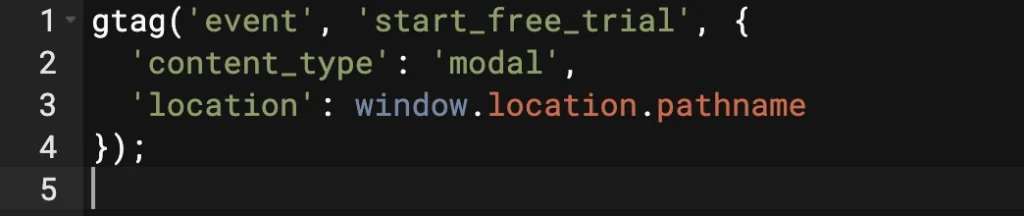 Screenshot of a JavaScript code snippet example for implementing custom Gtag events.
