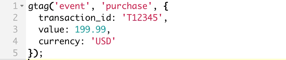 Screenshot of a JavaScript code snippet for an E-Commerce store Gtag with conversion value parameter.