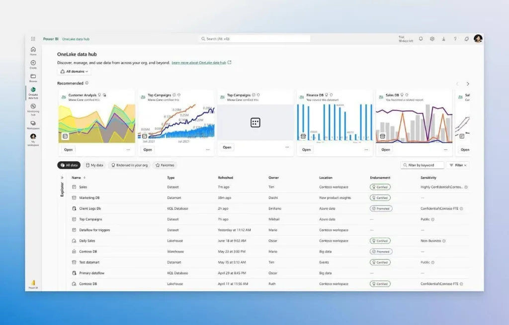 Image mockup of Power BI data hub dashboard