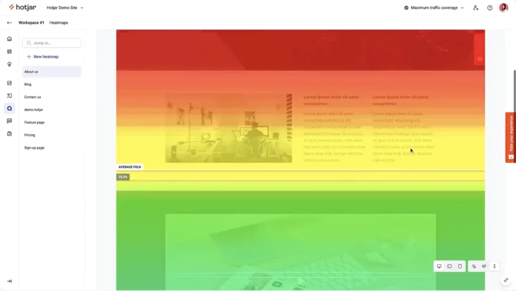 Screenshot of Hotjar scrollmap analysis