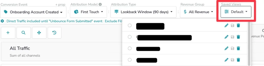 Screenshot with Saved Views highlighted on the dashboard