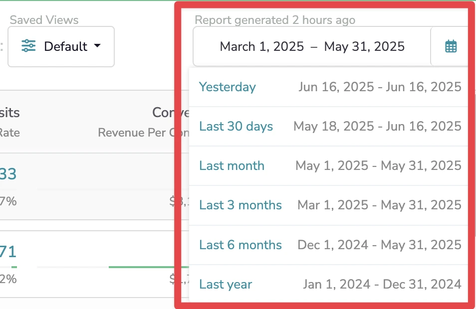 Screenshot with reporting periods highlighted